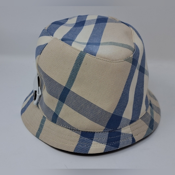 Burberry Women's Bucket Hat Nova Check Blue Cream England Vintage Y2K Medium - Picture 12 of 15